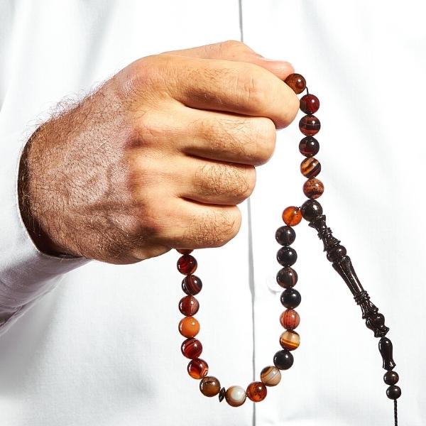 The Sublime Misbaha: Sulieman's Aqeeq and Ebony - 33 Beads, 10mm