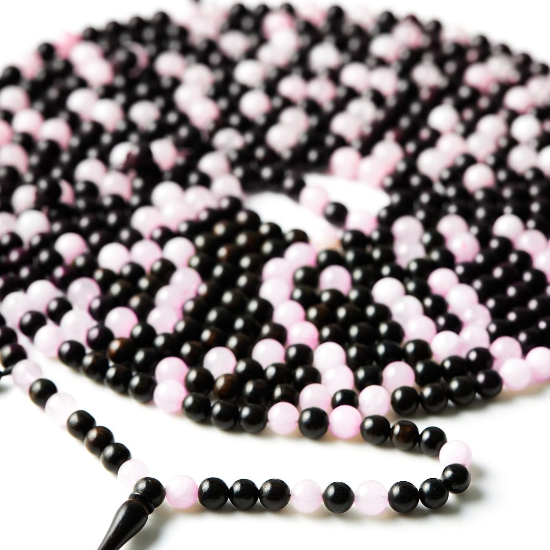 The 25 Million Misbaha - Rose Quartz & Ebony - 500 Beads, 8mm