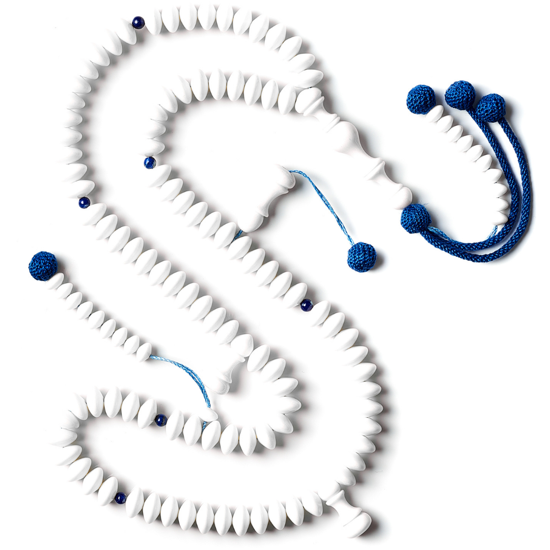 The Dignified Disks Misbaha: Lapis Lazuli & Dromedary - 99 Beads, 12mm